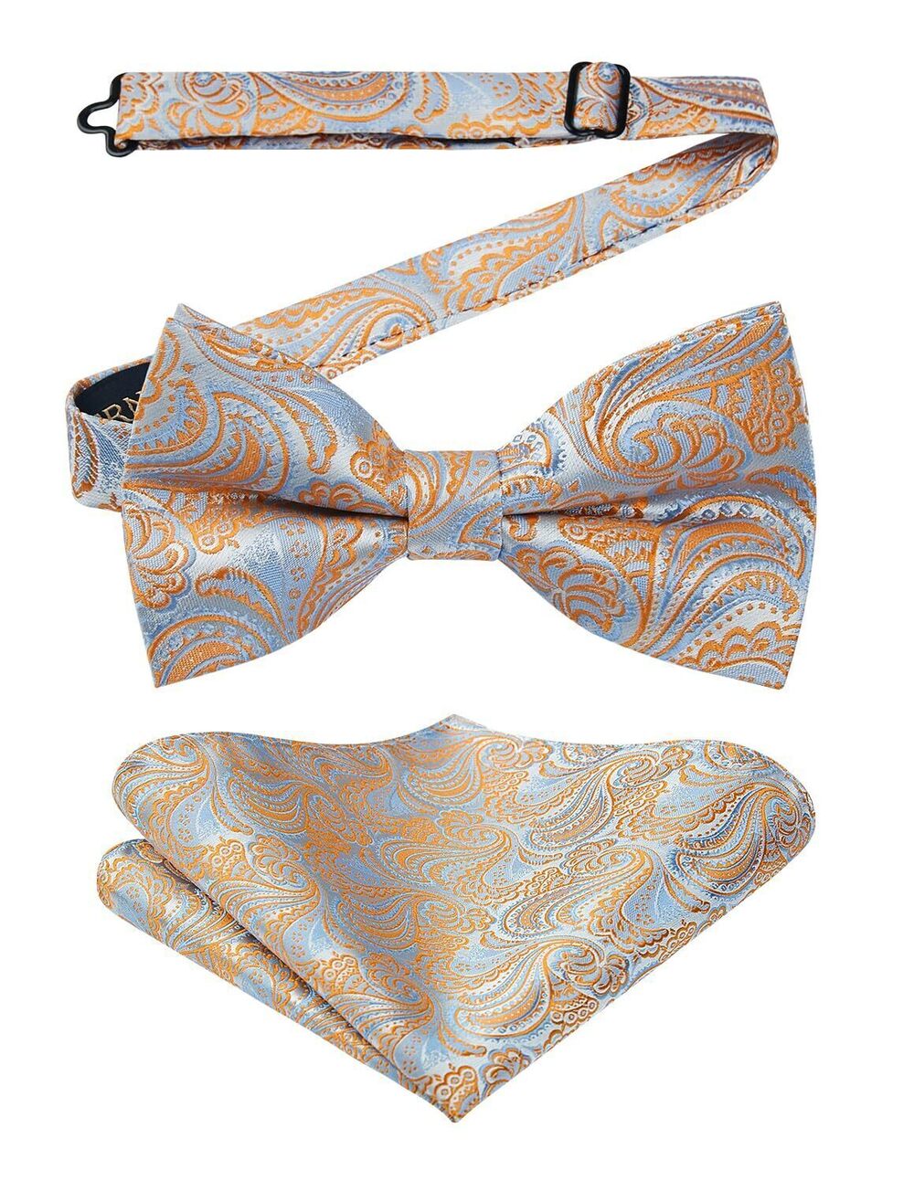 2778 Bow Ties Orange Pre-tied Bow Tie Pocket Square Set Formal Classic